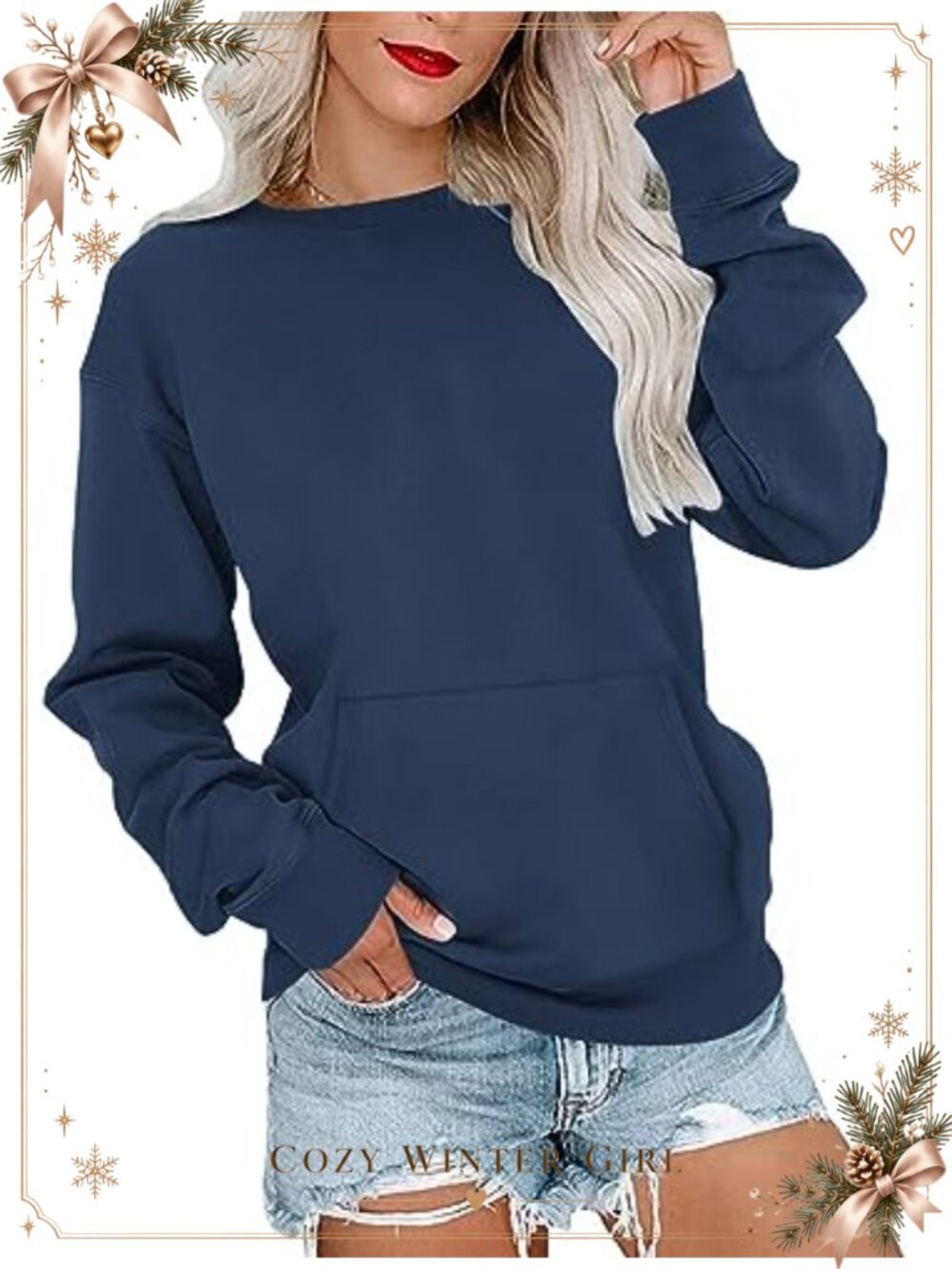 Women's Crewneck Sweatshirt Long Sleeve Pullover Top with Pocket